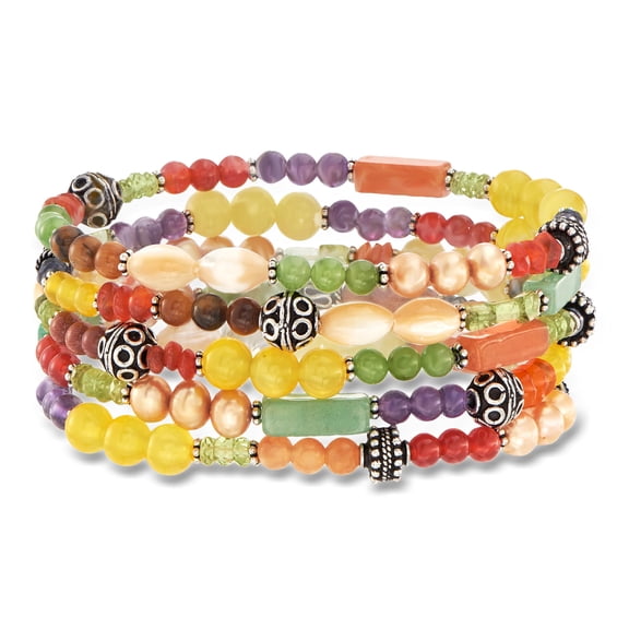 Ross-Simons Multi-Gemstone Jewelry Set: 5 Bead Stretch Bracelets With Sterling Silver, Women's, Adult