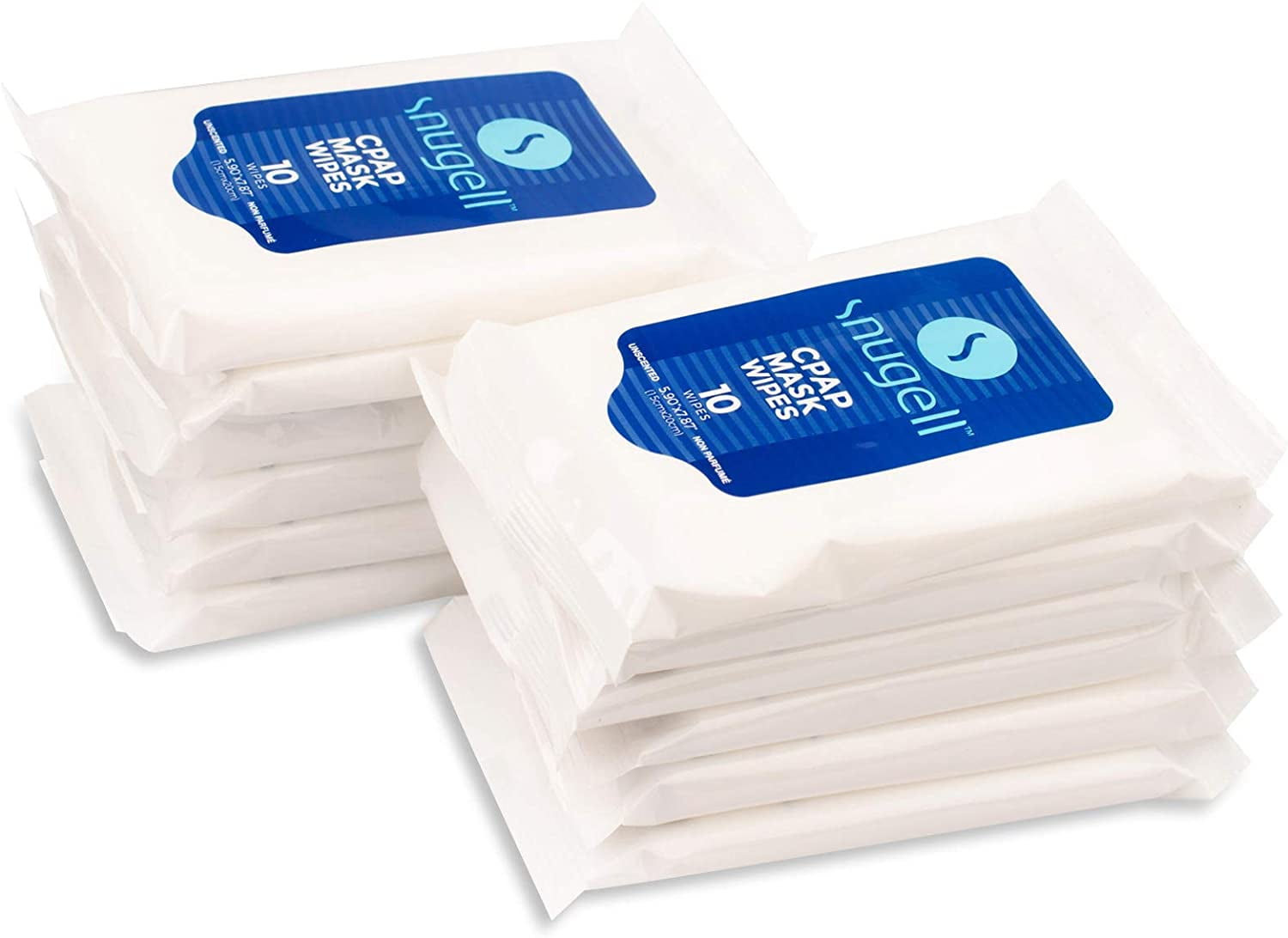 CPAP Mask Wipes 12 Travel Packs by Snugell| 12 Resealable Sachets with 10 Sheets Each| Unscented 100% Soft Cotton | Skin Safe with Aloe Vera| Fast & Easy Opening Sachets| Clean CPAP Mask and Devices