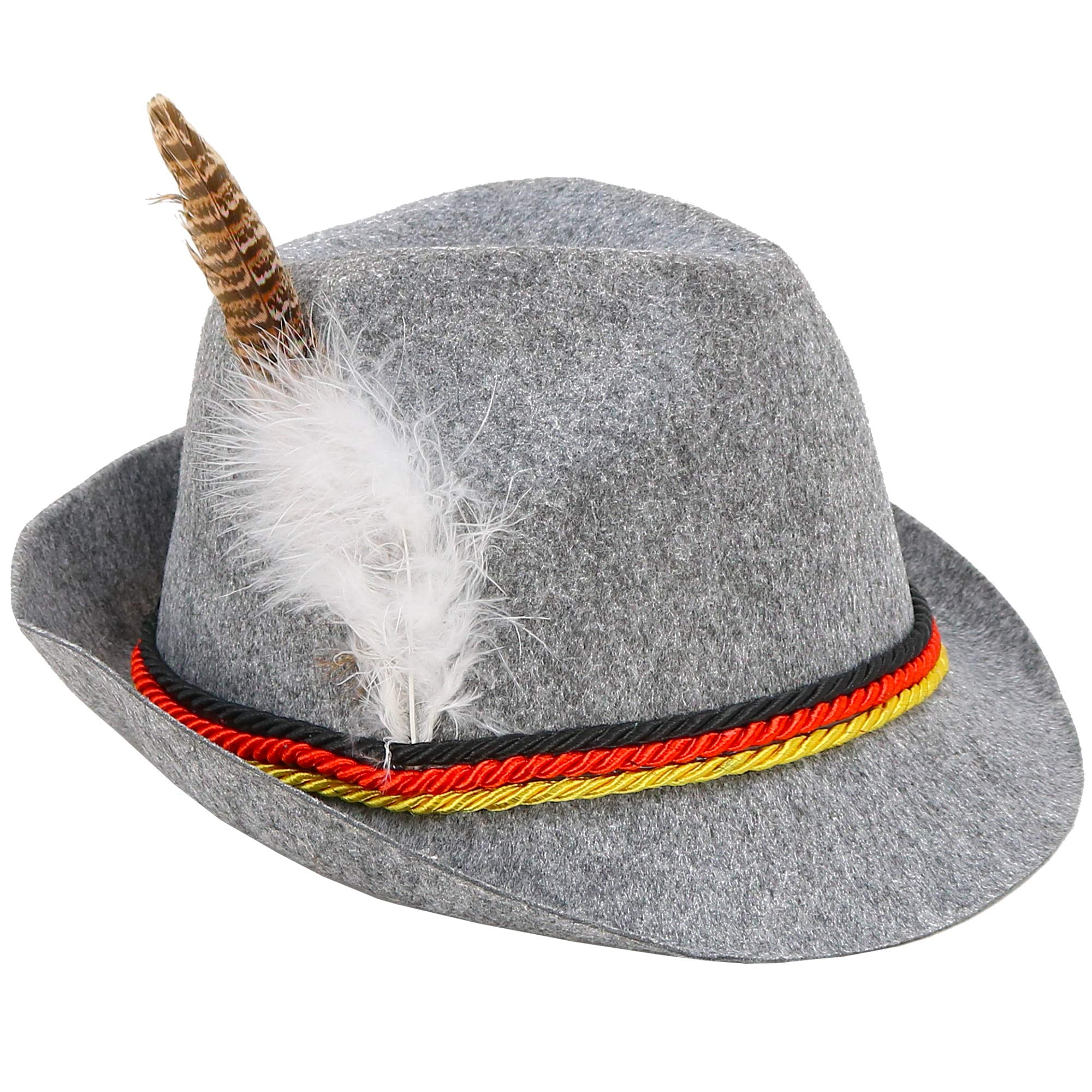 Trilby Tyrolean Felt Mens Oktoberfest Bavarian Hat Brown X 1 with Yellow Band & Feather Detail Fancy Dress Headwear