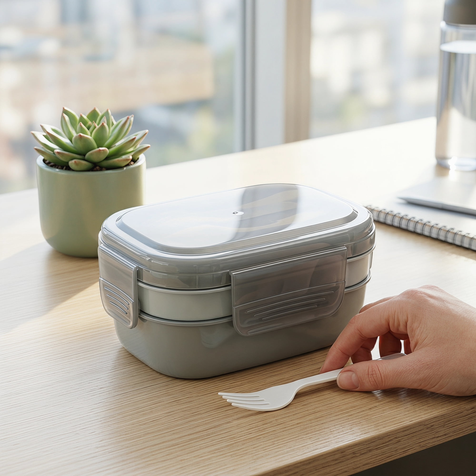 Unique Bargains Multi-Layer Leak-Proof Meal Lunch Bento Box Gray