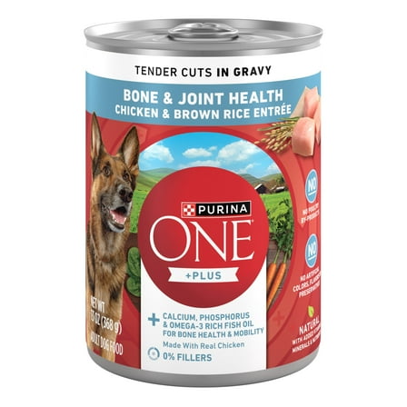 Purina ONE Plus Tender Cuts in Gravy Bone and Joint Health Chicken and Brown Rice Entree Natural with Added Vitamins and Minerals Wet Dog Food, 13 oz Can