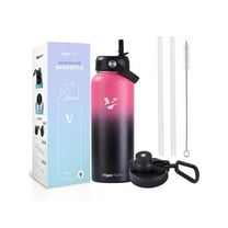 Vacuum Insulated Water Bottle - Stainless Steel Water Bottle with Straw Lid and Flex Cap (Keeps Cold for 24Hours, Hot for 18Hours) Double Wall, Wide Mouth, BPA Free, Leak Proof (Gradient Red, 32oz)…