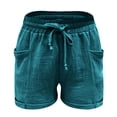 thumbnail image 4 of Jxximdong Running Shorts for Women, Casual Solid Color Elastic Waist Cotton Linen Sports Shorts Buttocks Real Pocket Shorts, Blue Women's Casual Shorts, 4 of 9