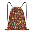 thumbnail image 1 of Xecao Retro Coffee Pattern Sports Drawstring Backpack - String Swim Gym Bag with Wet Proof Pocket for Women&Men-Medium, 1 of 6
