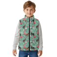 thumbnail image 5 of Xixirimido Horses Floral Teal Pattern Boys Girls Fleece Vest Sleeveless Stand-up Collar Jacket with Pockets Full-Zip Fall Winter Warm Outerwear for 11-12, 5 of 7