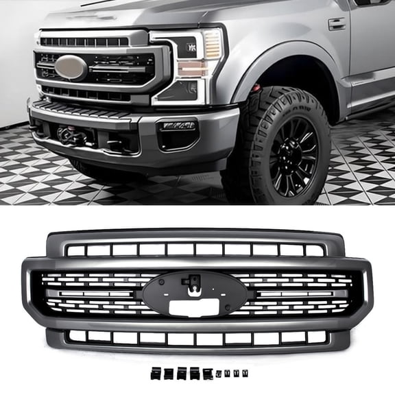 Carbonized Gray Upper Grill For 2020-2022 Ford F-250 F-350 F-450 Super Duty Front Bumper Grille Assembly, No Emblem