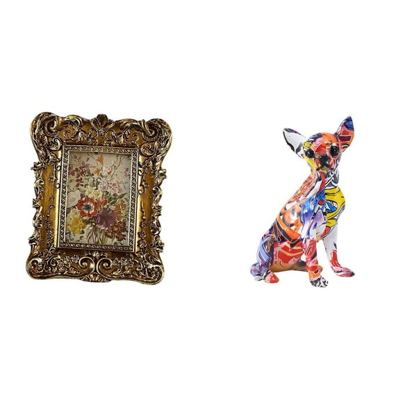 Marco de fotos,Marco de fotos retro Marco de fotos de mesa vintage,Marco de fotos adornado para colgar en la pared,decoración del hogar,Figura decorativa,Estatua de perro