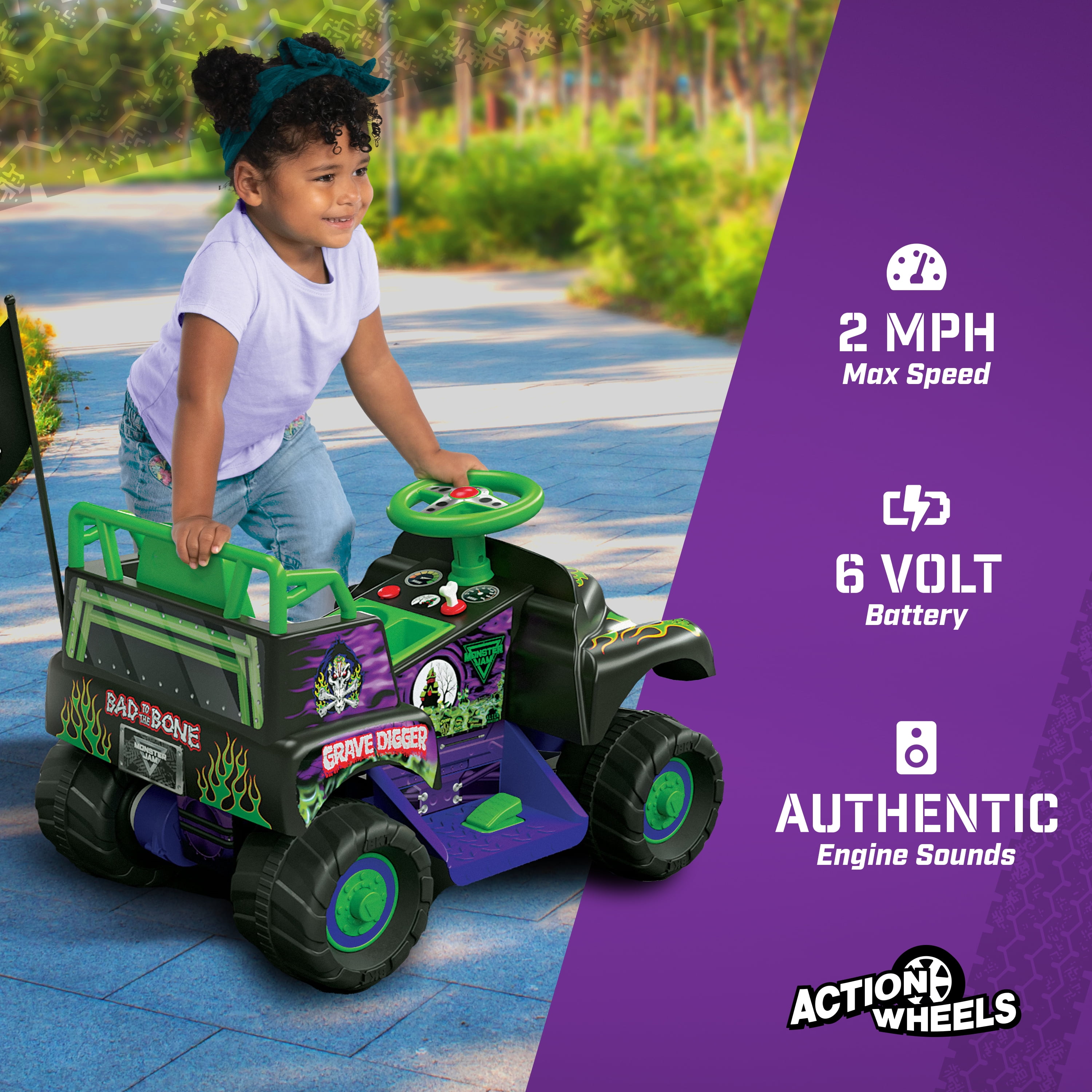 6V Grave Digger Ride on Car Monster Truck Monster Jam Graphics for Boys & Girls 18-36 Months