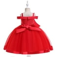 thumbnail image 5 of Zpanxa Toddler Girls Princess Dress, Little Girls Party Wedding Dress, Lace Bowknot Off Shoulder Pleated Dress, Kids Pageant Flower Girl Sleeveless Dress, Birthday Gifts for Girls Red (5-6 Years), 5 of 8