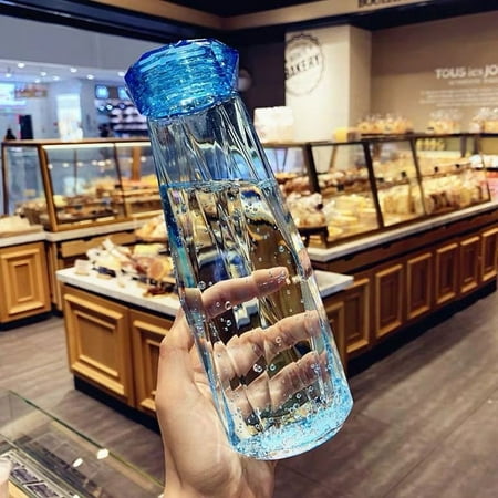 

Cute Couple Cup Students Creative Colorful Water Bottle Glass Bottle Diamond BLUE