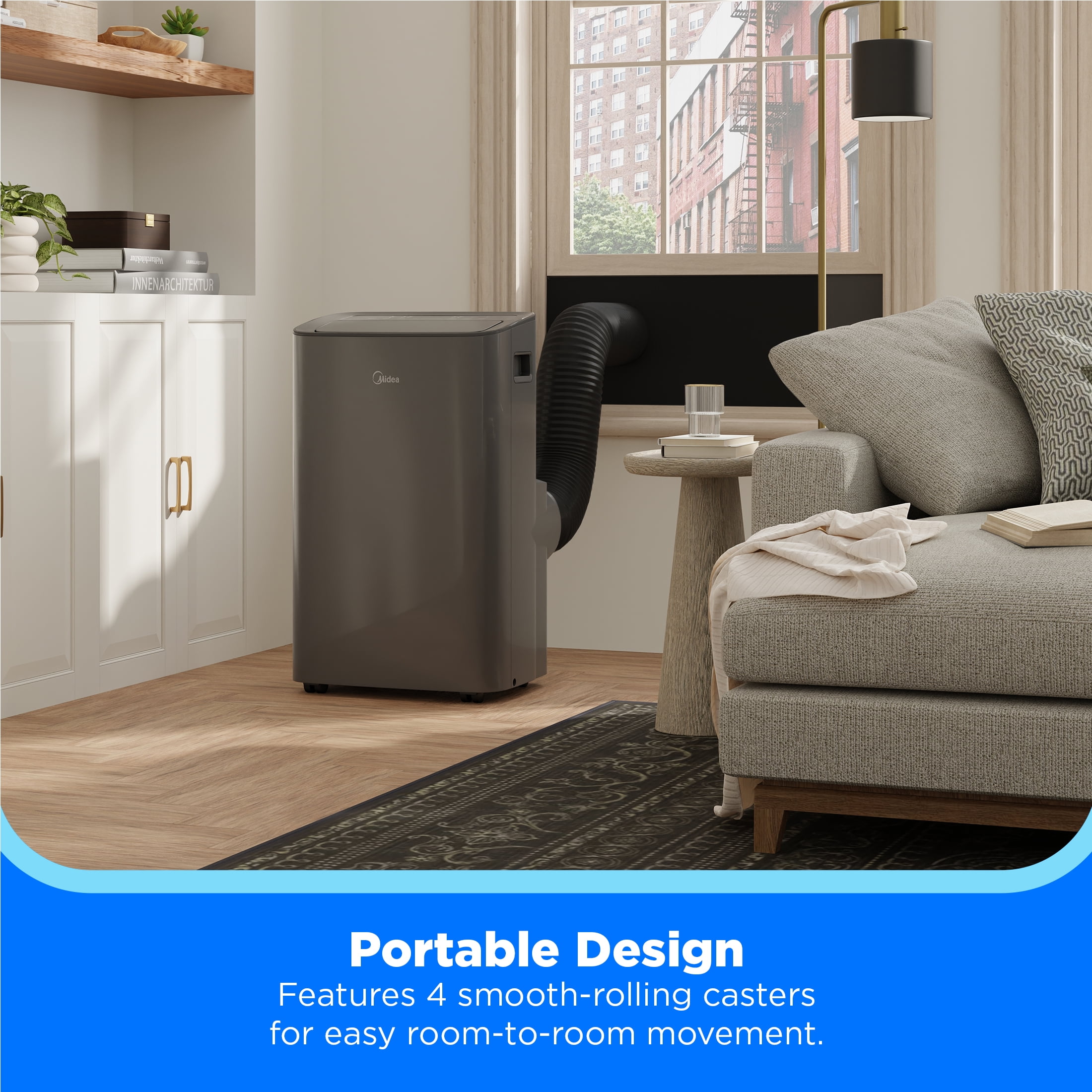 Midea 8,000 BTU (12,000 ASHRAE) 115V Smart Portable Air Conditioner with Remote, App and Voice Control, Covers up to 350 Sq. ft., MAP08S1XWGR-T, Gray