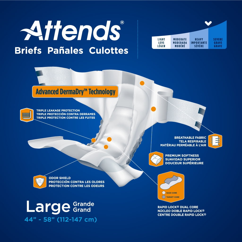 Attends Adult Incontinence Brief L Heavy Absorbency Contoured, DDA30, Heavy to Severe, 24 Ct