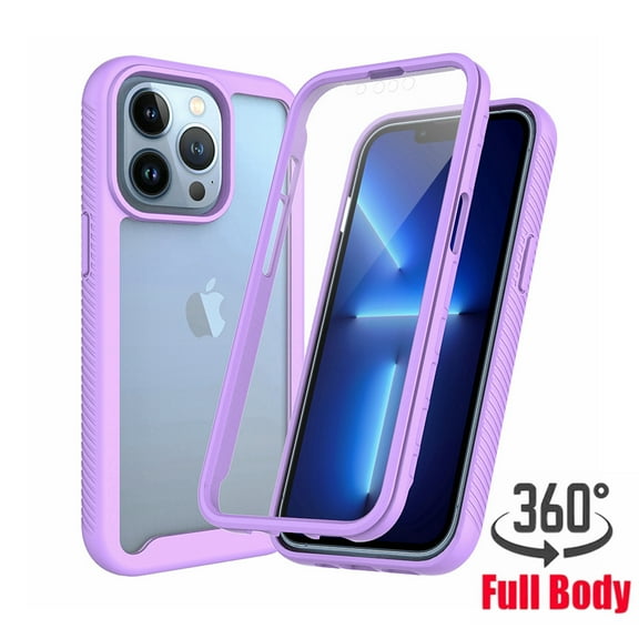 Ancove for iPhone 14 Pro Max Phone Case with Built-in Screen Protector,Shockproof Rugged Bumper Clear Back Full Body Protective Cover for Apple iPhone 14 Pro Max,Purple