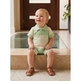 thumbnail image 4 of BemeyourBBs Newborn Baby Boy Summer Clothes Romper One Piece Outfit 0 3 6 12 18 Months Contrast Color Stripes Collar Short Sleeve Button Down Jumpsuit Shorts, 4 of 9