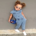 thumbnail image 2 of Enfants Bambin Filles Denim Combinaison Sans Manches Col Plié Bouton-vers le Bas Ensemble une Pièce Romper, 2 of 7