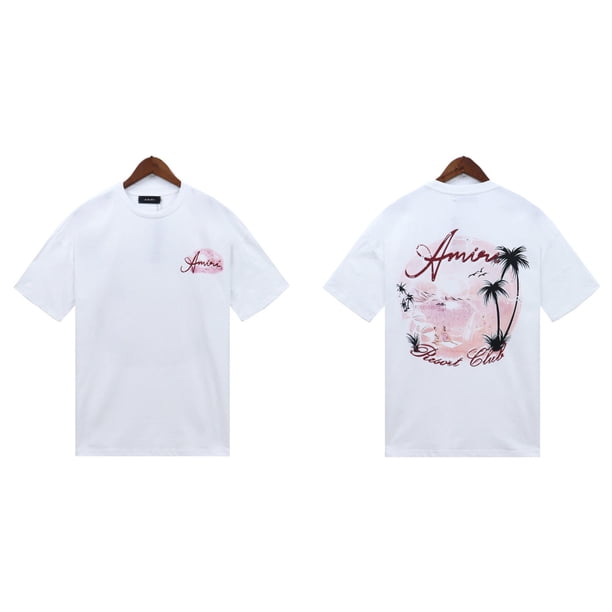 En el camino AMIRI 24SS Cómoda vida paraíso patrón impreso algodón cuello redondo suelta casual hombres y mujeres de manga corta TBlanco