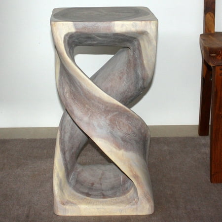 - HAUSSMANN Double Twist Stool Sust Wood 12 x 12 x 23 inch H w Eco Frndly Agate Grey Oil Fin