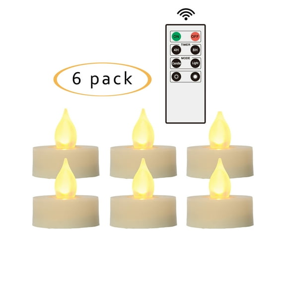 Flameless LED Battery Operated Tea Light Candles with Remote and Timer 1.5"(D)x1.5"(H) 6-Pack