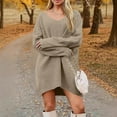 thumbnail image 2 of CharmCyan Women’s Long Sleeve V Neck Loose Fit Knitted Sweater Dress Casual Pullover Soft Ribbed Knitwear for Autumn Winter Daily Wear Khaki L, 2 of 5