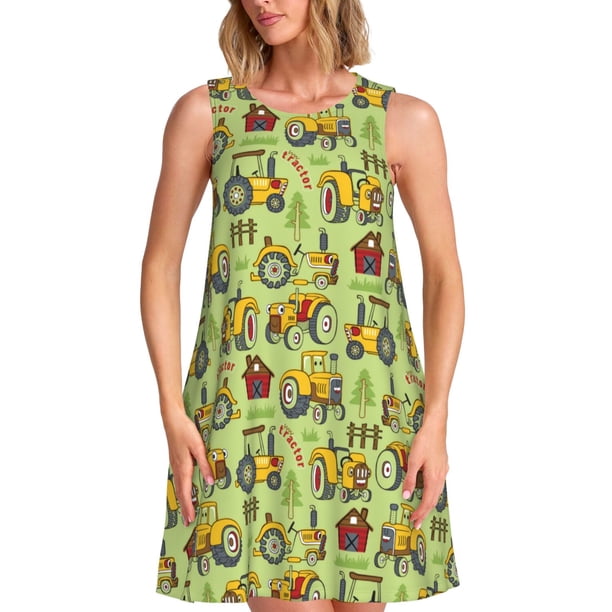 Disketp Cute Tractor para Vestido sin Mangas para Mujeres, Vestidos de Verano para Mujeres, Casual y Holgado para la Playa