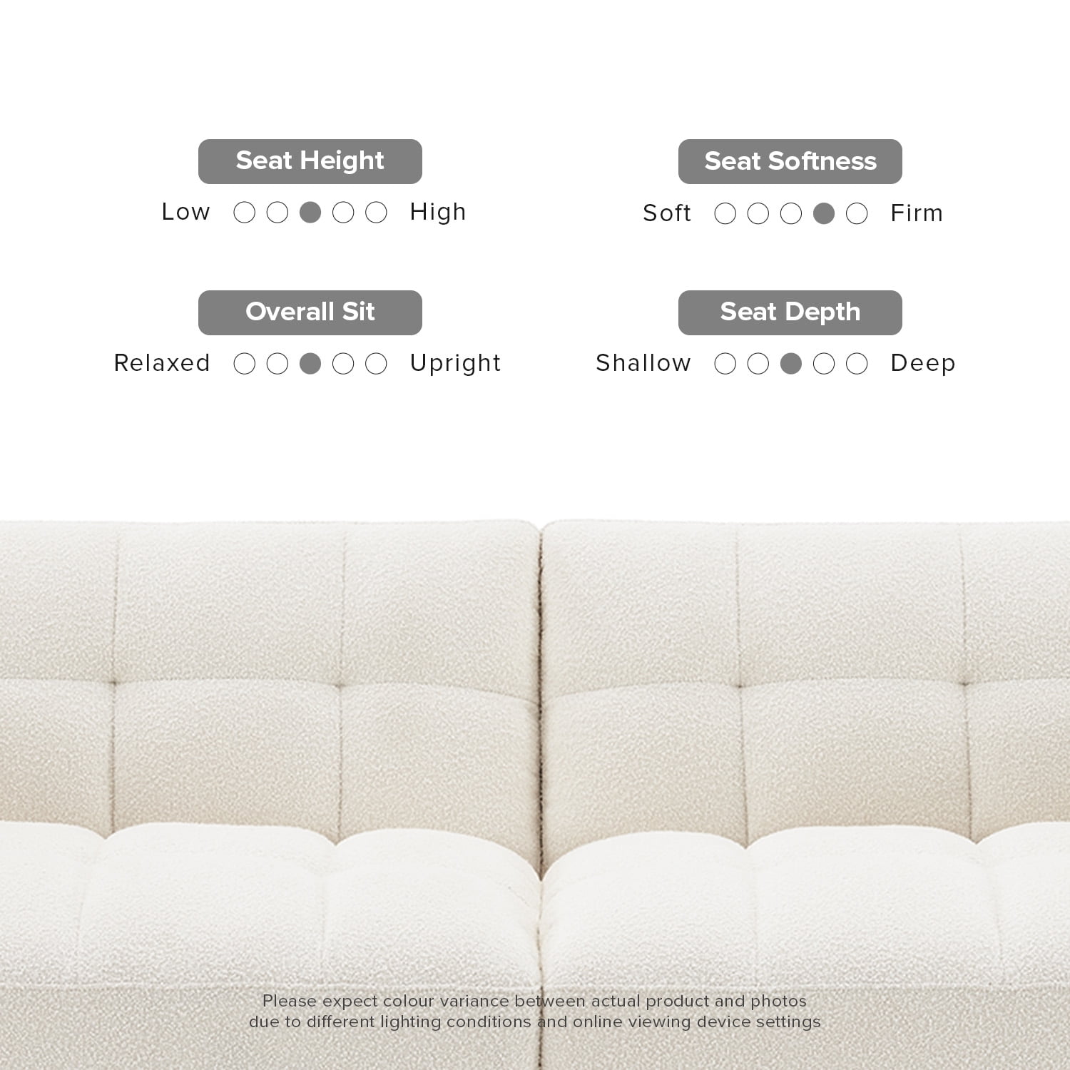 Mopio Aaron Twin Futon Sofa Split Back Design 77.5" Pearl White Boucle Fabric