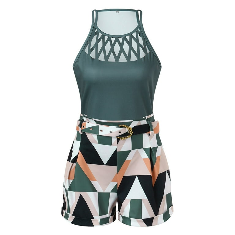 Casual Geometric Print Without Belt Halter Sleeveless Two Pieces(No Belt) Casual Geometric Print Without Belt Halter Sleeveless Two Pieces(No Belt)