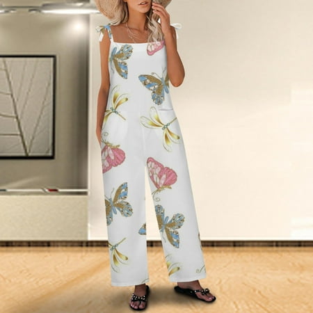 

Womens Linen Overalls Jumpsuit Womens Jumpsuits 2023 Wide Leg Loose Sleeveless Jumpsuit Plus Size Floral Print Retro Playsuit Long Strappy Romper