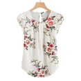 thumbnail image 1 of Blouses Décontractées pour Femmes Col Rond Chemise Fleur Plissée Ajustée Imprimée Manches Courtes Hauts et Blouses Manches 3/4 en Solde, 1 of 5
