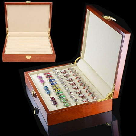 Antique Large Wooden Box Case Ring Earring Jewelry Display Storage