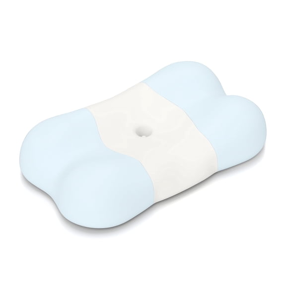 Abunitt Neck Pain Relief Ergonomic Cervical Memory Foam Pillow, Dual-Sided Cooling Ice Silk Contour Pillow for Side & Back Sleepers,Blue with white