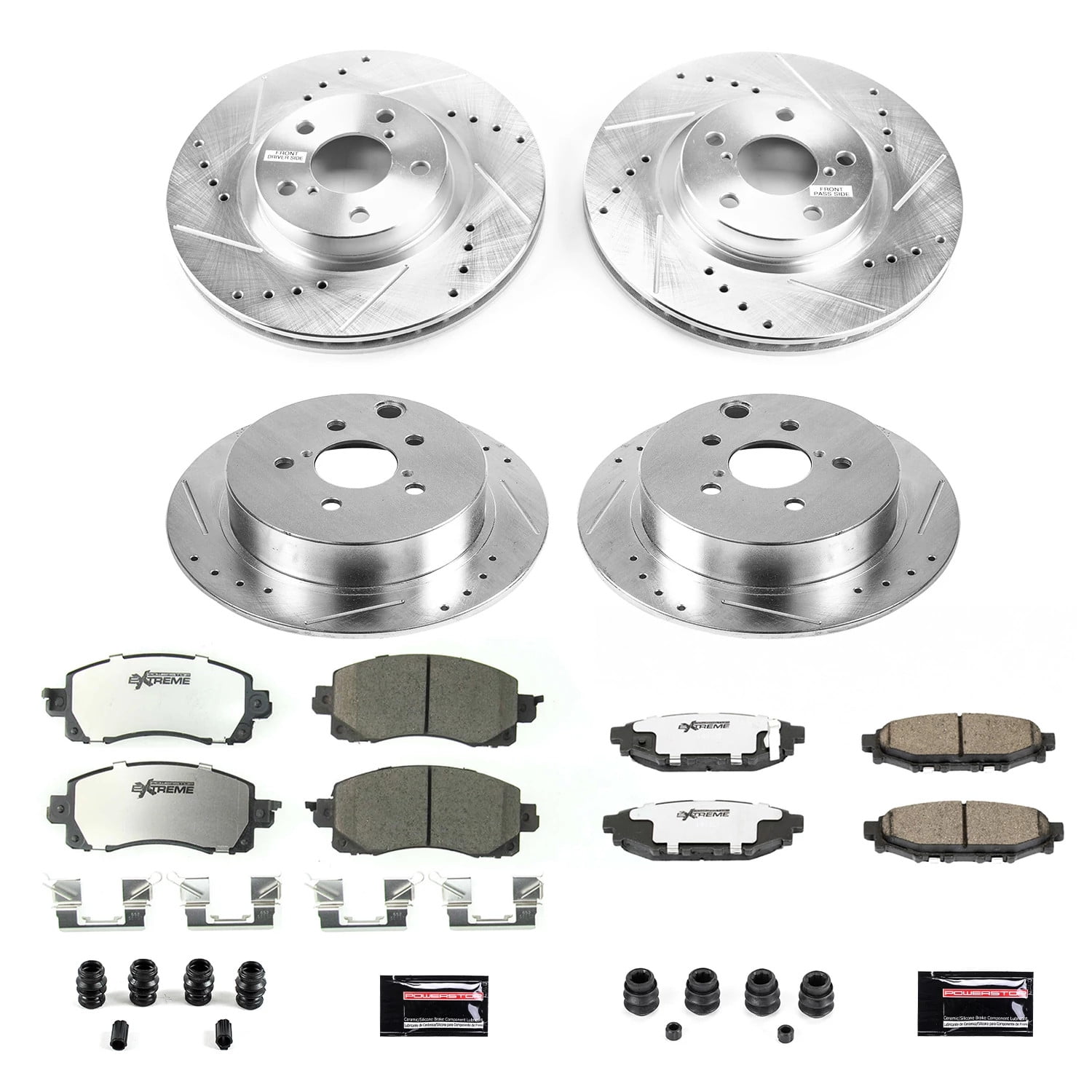 PowerStop Front and Rear Z26 Street Warrior Carbon-Fiber Ceramic Brake Pad and Drilled and Slotted Rotor Kit Fits: SUBARU Select Models K7926-26