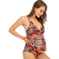 thumbnail image 3 of Maternity Floral Swimsuits One Piece Bathing Suits V-Neck Pregnancy Swimwear Bikini Red (2XL, 3 of 7