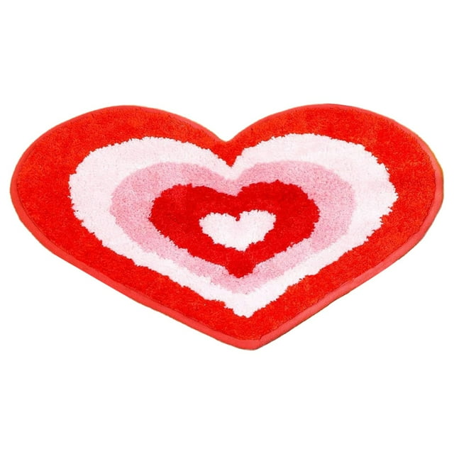 Cqxid Carpet Valentine's Day Heart Shaped Carpet Valentine's Day Bathroom Decoration Non Slip Bathroom Mat Red Bathroom Decoration Heart Rug Washable Heart Shaped Floor & Door Mat Welcome
