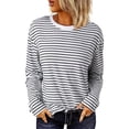 thumbnail image 2 of Shirts for Women Casual Striped Long Sleeve Tops Crew Neck Knit Ribbed Basic T Shirts Womens Tops, 2 of 4