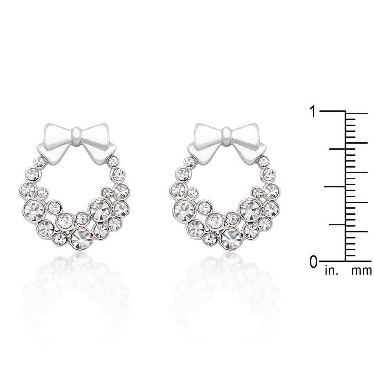 Precious Stars Silvertone Clear Crystal Wreath With Bow Holiday Earrings