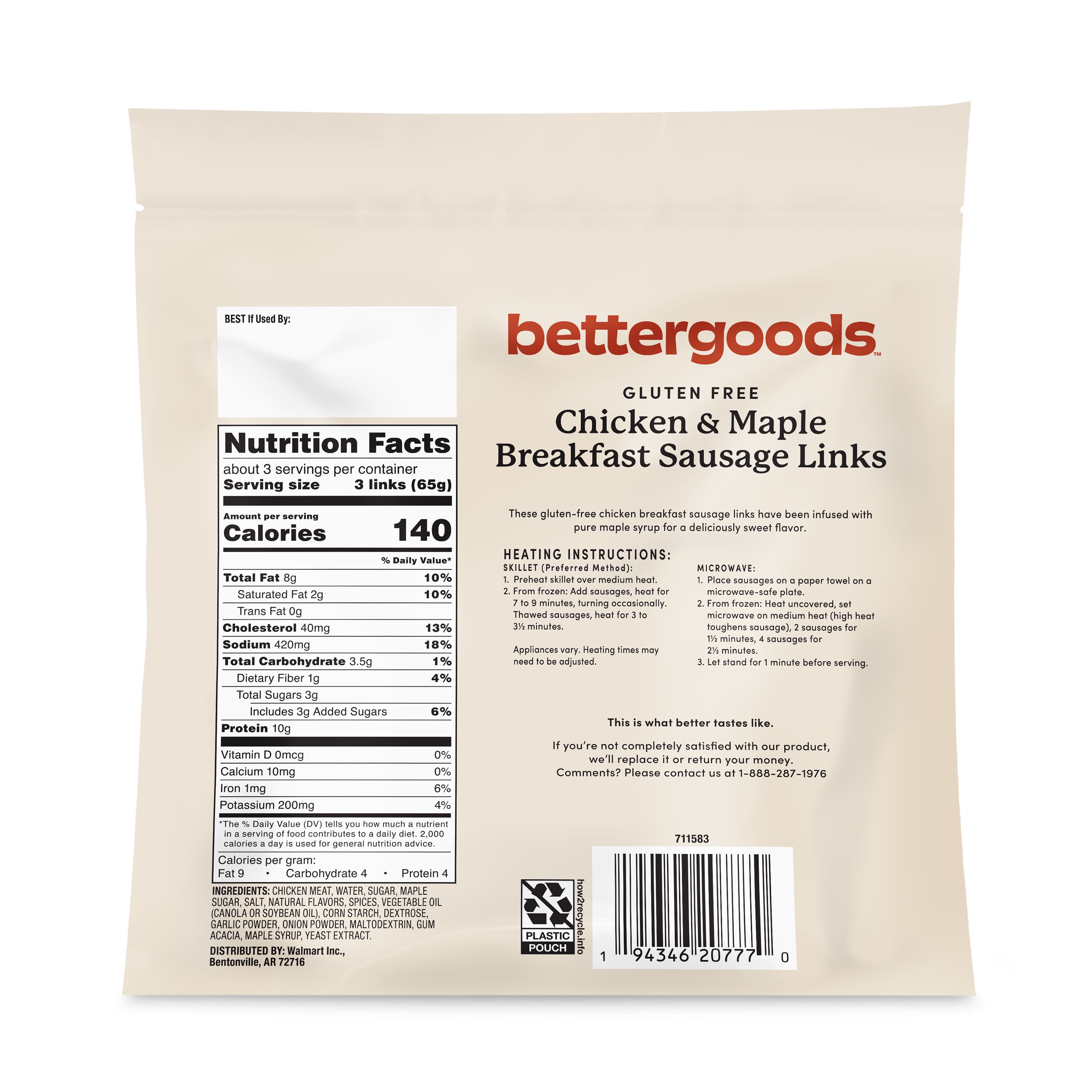 bettergoods Gluten-Free Chicken and Maple Breakfast Sausage Links, 7 oz