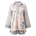 thumbnail image 7 of Womens Shorts Set Casual Beach Stylish Printed Long Sleeve V Neck Loose Shirt Shorts Suit Womens Summer Outfits Blue XL, 7 of 7