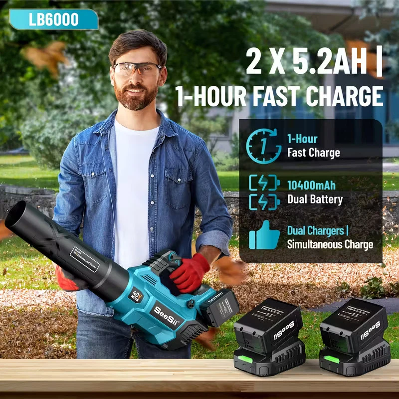 SEESII 40V Leaf Blower Cordless, 680CFM/210MPH Brushless Motor Electric Leaf Blower with 2 * 5200mAh Batteries and 2*Charger