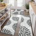 thumbnail image 2 of Gray Floral Pattern Kitchen Rugs Sets Of 3,Kitchen Runner Rugs Non Skid Washable,Decorative Kitchen Floor Mats for Kitchen,Sink,Laundry,17"x30"+ 17"x47" + 17"x59", 2 of 6
