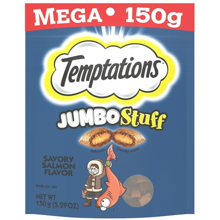 UPC: 0023100121253 | TEMPTATIONS Jumbo Stuff Crunchy and Soft Cat Treats Savory Salmon Flavor 5.3 oz. Pouch