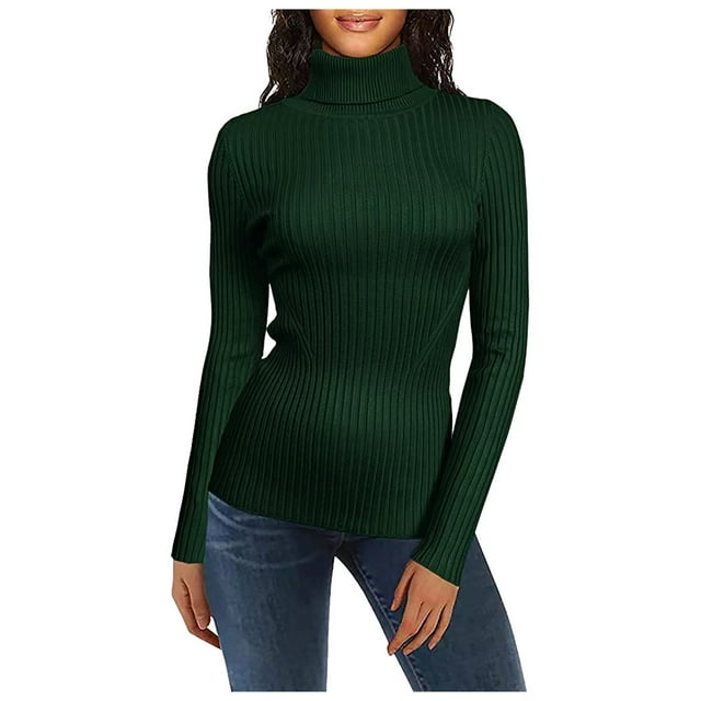 GDREDA Women's Turtleneck Ribbed Sweaters Cute Sexy Knitted Warm Fitted Sweater Green,M