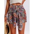 thumbnail image 5 of Women's Printed Bohemian Shorts with Front Knot High Waist Summer Beach Vacation Shorts Red S, 5 of 8