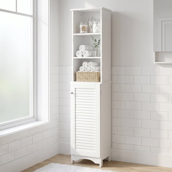 iooHug Freestanding Tall Bathroom Storage Cabinet, Linen Tower with Open Shelves for Small Bathrooms