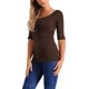 thumbnail image 4 of INSPIRE CHIC Camisetas de Cuello Barco para Mujeres de Manga Corta Ajustadas de Capa T-Shirt Suave S Marrón Café, 4 of 6