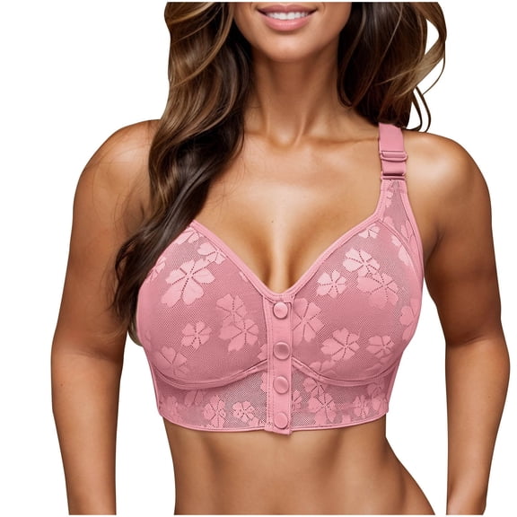 ATOYSOY Womens Bras Lace Front Closure Gathering Bras Full Support No Underwire Bralettes Soft Breathable Ladies Comfortable Lounge Bra (Pink,XXXL)