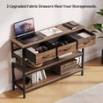thumbnail image 4 of Aufeile 43" Narrow Console Table, Entryway Table with 3 Drawers and Outlets, Fabirc Sofa Table with Open Shelves for Couch, Hallway, Foyer, Living Room, Brown, 4 of 7