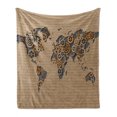 thumbnail image 1 of Modern Soft Flannel Fleece Throw Blanket, Old Hipster Contemporary Image of World Map with Clock Wheel Art Print, Cozy Plush for Indoor and Outdoor Use, 50" x 60", Grey and Brown, by Ambesonne, 1 of 6