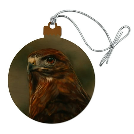 Red-Tailed Hawk Raptor Portrait Wood Christmas Tree Holiday