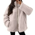 thumbnail image 2 of Karoyedx Women Winter Clothes Sherpa Jacket Women Full Zip Up Hoodie Fuzzy Fleece Jacket Fall Winter Coat Plaid Shacket Checkered Outerwear White Size,2XL, 2 of 6