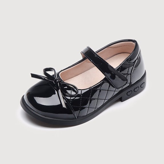 Gyujnb Shiny Leather Mary Jane Hook and Loop Round Toe Low Heel Dress Shoes (Little Girls, Big Girls),3-3.5 Years
